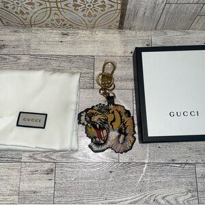 Gucci Tiger Head Keychain Charm - Yellow, Black, White